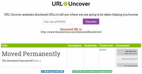 Unhide short URLs with URL Uncover