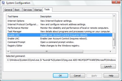 Turn off UAC in Windows Vista